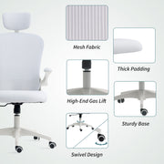 White Ergonomic Mesh Office Chair With Lumbar Support Headrest And Adjustable Design