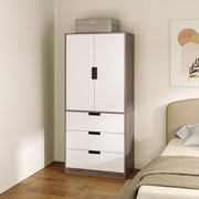 Two Door Wardrobe with Drawers for Bedroom Storage, White and Brown by HOMCOM