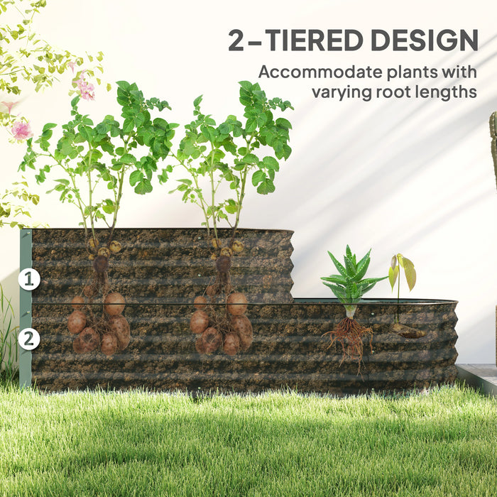 Light Green Two Tier Galvanised Steel Garden Planter for Outdoor Plants by Outsunny