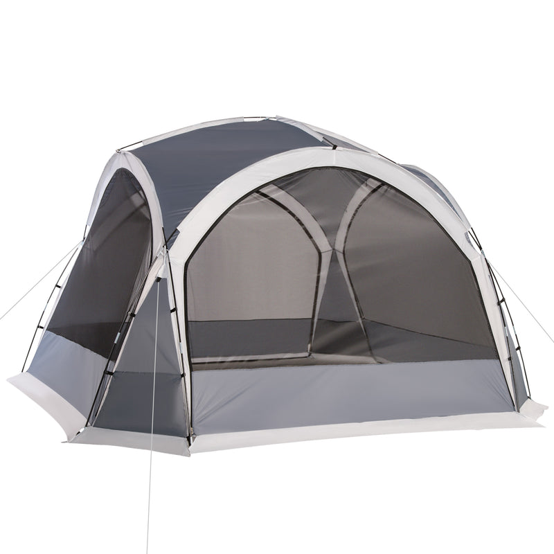 Family Camping Tent for 6 to 8 People with Mesh Walls and Removable Curtains White Grey Outsunny