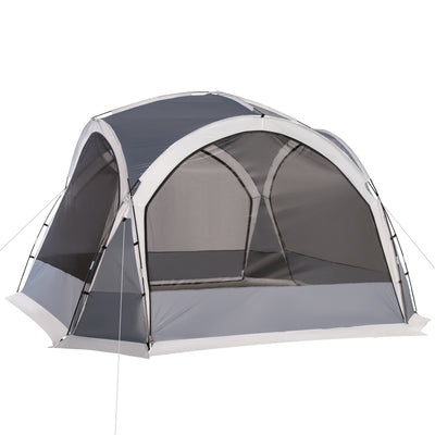 Family Camping Tent for 6 to 8 People with Mesh Walls and Removable Curtains White Grey Outsunny
