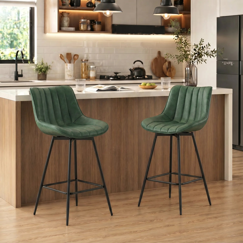 Swivel Bar Stools Set of 2 for Comfortable Kitchen Island Seating Dark Green