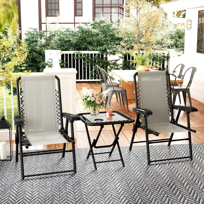 3 Piece Garden Bistro Set For Balcony Or Patio With Foldable Table and Chairs, Cream White Outsunny