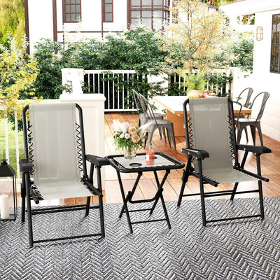 3 Piece Garden Bistro Set For Balcony Or Patio With Foldable Table and Chairs, Cream White Outsunny