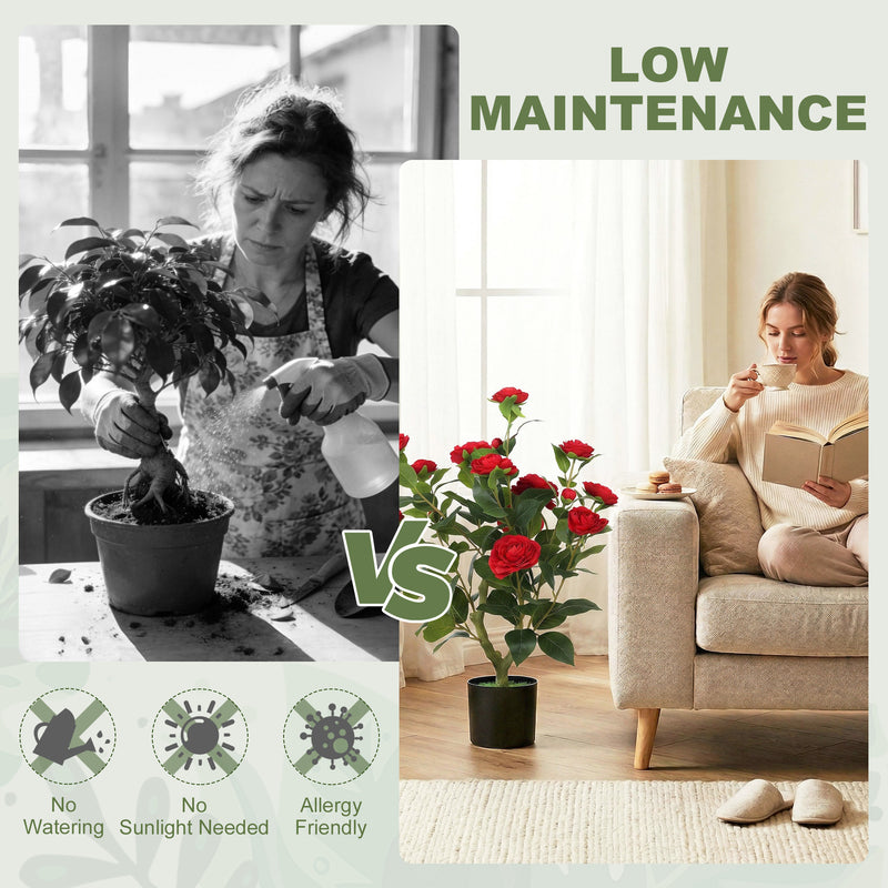 Artificial Camellia Plant for Lasting Indoor Colour with Realistic Red Blossoms Homcom