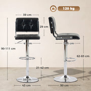 Dimensions diagram showing 43 by 50 cm overall, 90 to 111 cm high and a 62 to 83 cm seat