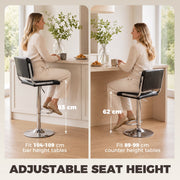 Split image of the black stool at 83 cm for bar tables and 62 cm for counter height tables