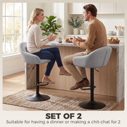 Two people facing each other on the grey bar stools, labelled set of 2 for dinner or a chat