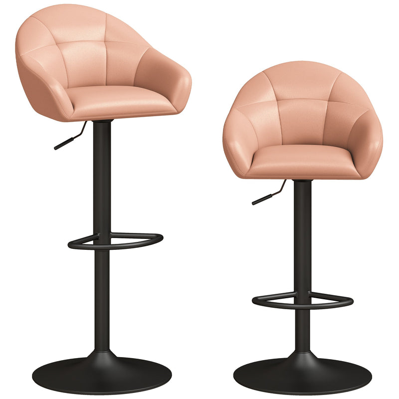 Blush pink adjustable bar stool set of 2 by Homcom, front and back view