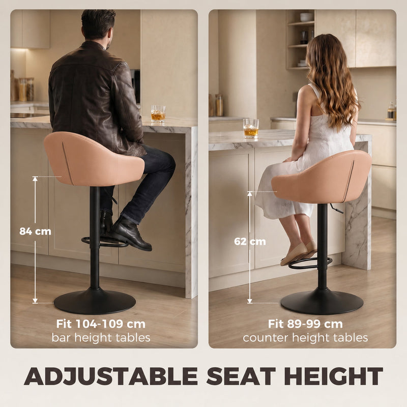 Adjustable seat height comparison showing 62 cm and 84 cm positions