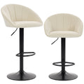 Pair of Homcom cream white velvet-feel bar stools with quilted backs and black swivel bases