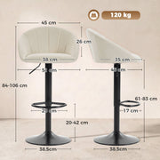 Dimensions diagram showing the bar stool 51 cm wide, 46 cm deep and 84 to 106 cm tall