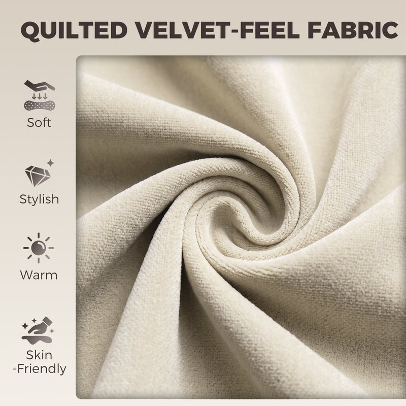 Close-up of the quilted cream velvet-feel fabric used on the bar stool seat and back
