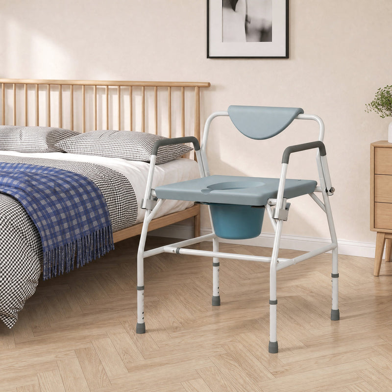Commode chair used as a bedside commode next to a bed