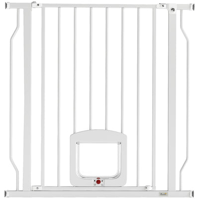 Adjustable dog gate with cat door in white by Pawhut