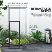 Diagram showing the retractable width and height range in cm and inches