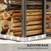 Close-up of the elevated base keeping firewood off the ground