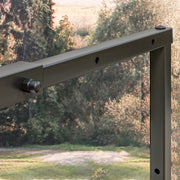 Close-up of the bolted steel joint construction on the log holder frame