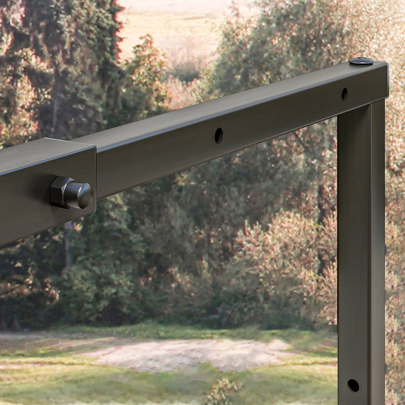 Close-up of the bolted steel joint construction on the log holder frame