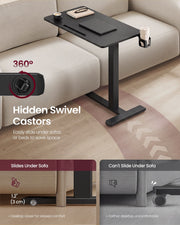 Hidden swivel castor close-up with the 3 cm base sliding under a sofa
