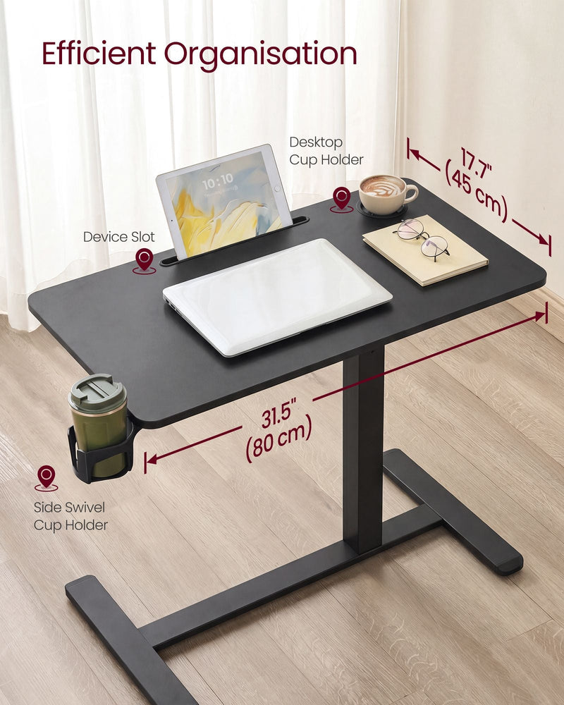 Labelled 80 x 45 cm top with device slot, desktop cup holder and side swivel holder