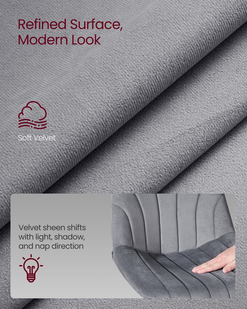 Close-up of the grey velvet fabric texture on the bar stool, showing the soft sheen and nap direction