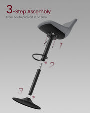 Exploded assembly diagram of the Vasagle bar stool showing the 3-step assembly of seat, gas cylinder and base