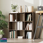 Nine Cube Storage Shelf Unit With Open Compartments For Home or Office, Rustic Brown