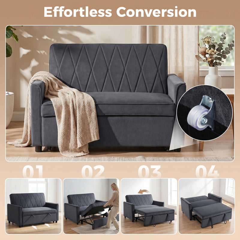 2 Seater Sofa Bed for Small Spaces with Easy Pull Out Guest Bed Function Dark Grey