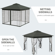 Grey 3 x 3m Steel Frame Garden Gazebo with Drapes, Double Roof for Outdoor Shade