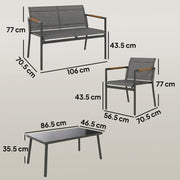 Outsunny 4 Seater Garden Furniture Set with Loveseat, Armchairs, Table, Metal Garden Sofa Set with Breathable Seats, Grey AOSOM