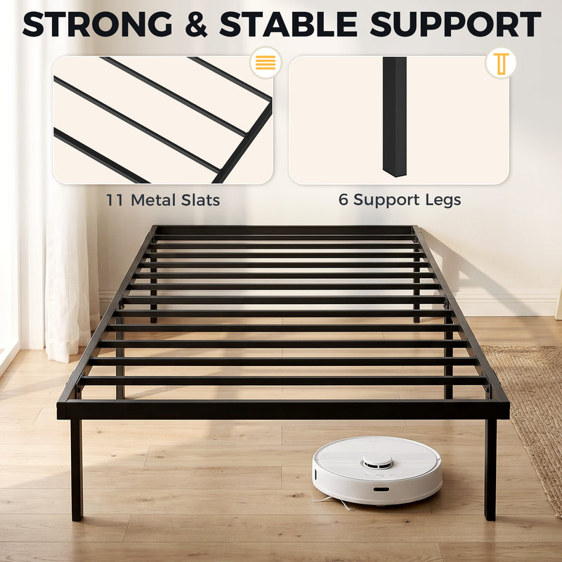 Black Single Metal Bed Frame with Quiet Anti-Squeak Design and Underbed Storage, 21 Stone Weight Capacity