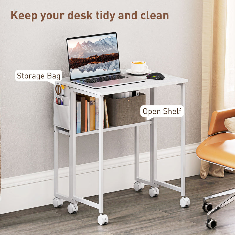 White Drop Leaf Writing Desk 63 cm Compact Space Saving Home Office Workstation