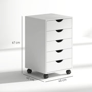 White 5 Drawer Mobile Filing Cabinet with Wheels for Office Storage by Outsunny AOSOM