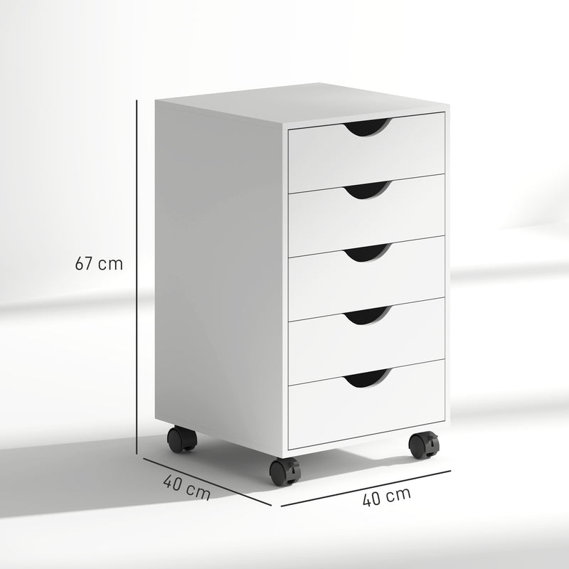 White 5 Drawer Mobile Filing Cabinet with Wheels for Office Storage by Outsunny AOSOM