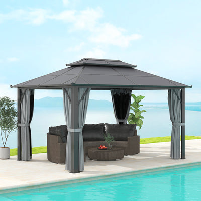 Grey 3x4m Hardtop Garden Gazebo with UPF30+ Roof and Netting by Outsunny