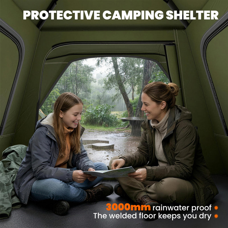 Pop Up Family Tent for Quick Camping Setup Sleeps 3 to 4 Waterproof Green
