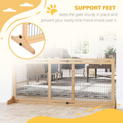 Adjustable Freestanding Wooden Dog Gate for Doorways and Stairs Natural Wood Finish AOSOM