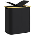 Black 80L Collapsible Double Laundry Basket With Lid and Handles by HOMCOM