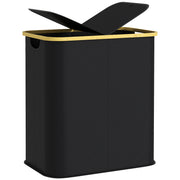 Black 80L Collapsible Double Laundry Basket With Lid and Handles by HOMCOM