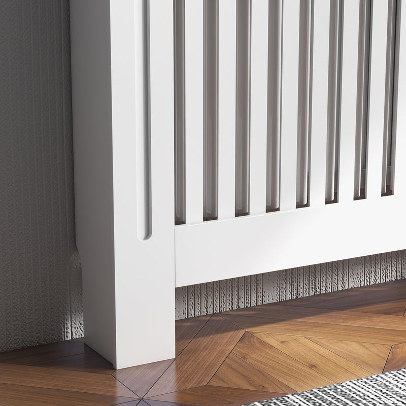 White Slatted MDF Radiator Cover Cabinet With Lined Grill Ideal For Stylish Heating
