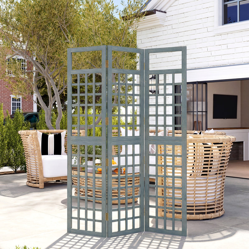 Grey Wooden Folding Garden Privacy Screen with Trellis for Outdoor Spaces Outsunny