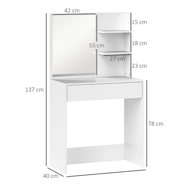 Dressing Table with Mirror and Hidden Storage for Bedroom Organisation, White