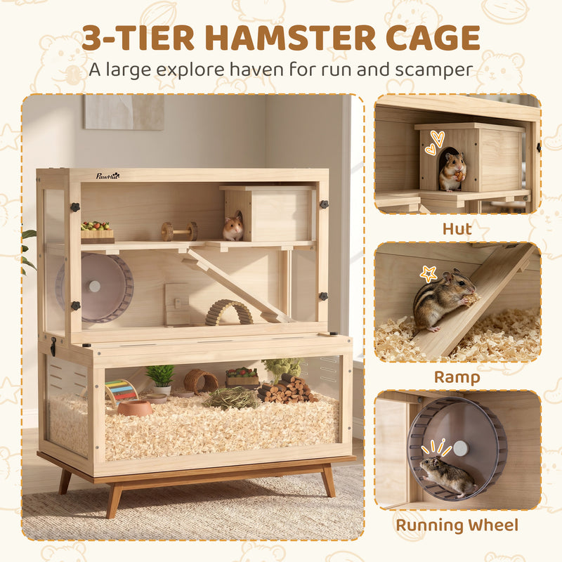 Hamster and Gerbil Cage with Easy Access Panels for Quick Cleaning Natural Wood
