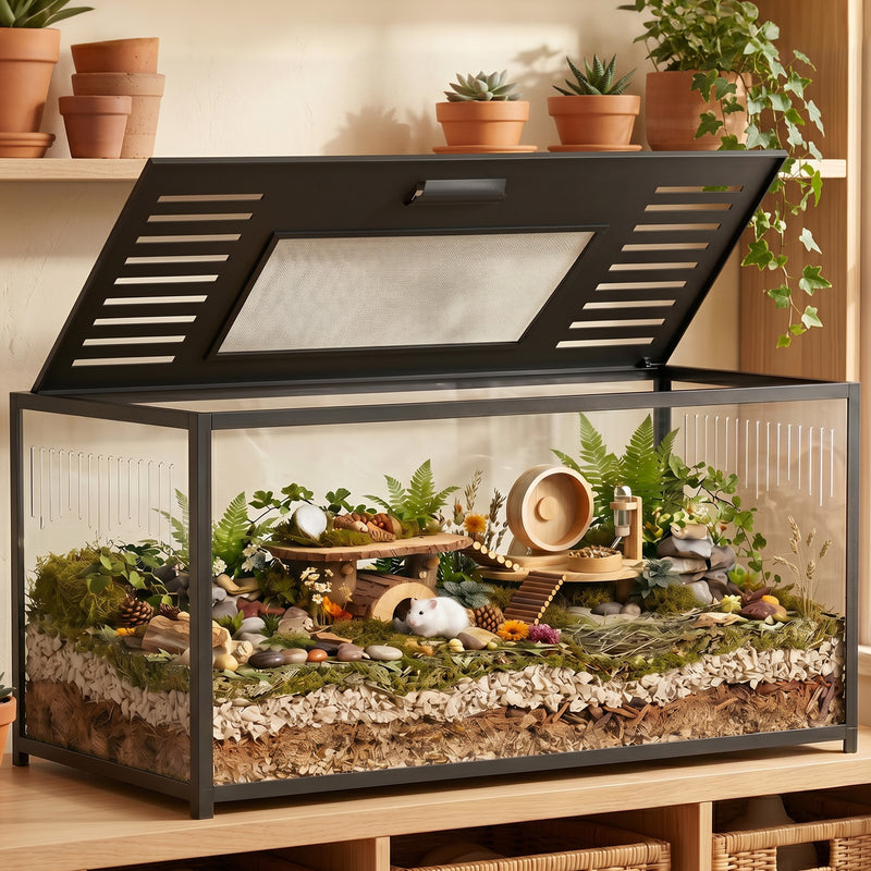 Hamster Cage with Deep Base for Natural Digging and Easy Cleaning Black Transparent