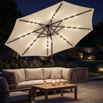Patio Umbrella With Lights Adjustable Shade for Day and Night Use (Free Rain Cover) Outsunny