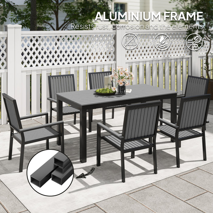 Grey 6 Seater Patio Dining Set with Stackable Chairs and Aluminium Frame by Outsunny