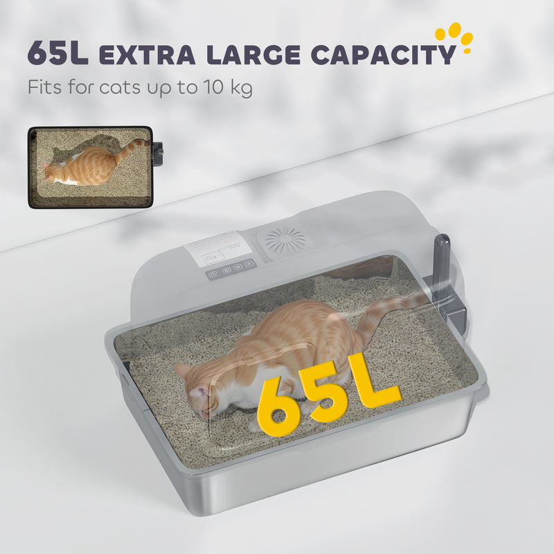 Extra Large Stainless Steel Cat Litter Tray with Odour Control and High Sides, Silver