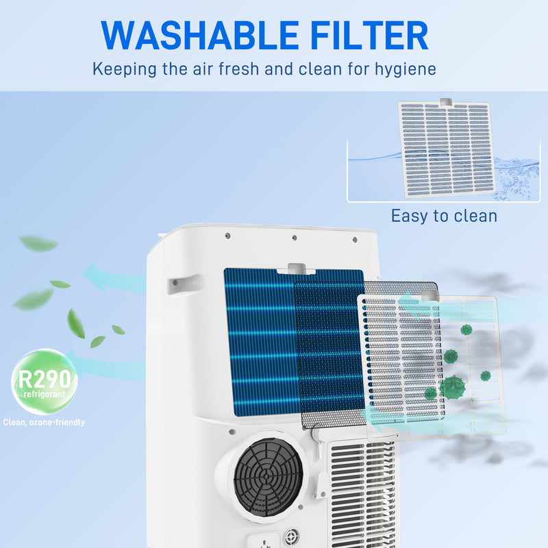 14000 BTU Smart Mobile Air Conditioner Heater and Dehumidifier with Timer, White
