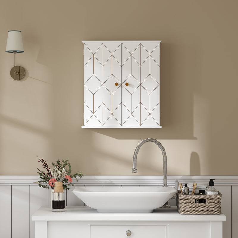 White Wall Mounted Bathroom Cabinet With Adjustable Shelf and Double Doors by HOMCOM